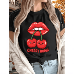 Cherry New Women'S Printed T-shirt, Short Sleeves, Four Seasons Can Be Worn for Outdoor, Home, Sports Top Gift