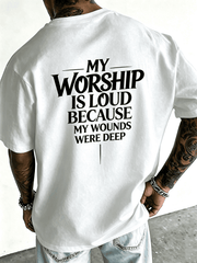 Christian Faith My Worship Is Loud Back Print Graphic T-Shirt Religious Inspirational Top
