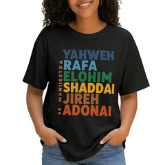 Christian Faith Names Of God Yahweh Colorful Letter Print Crew Neck Casual Short Sleeve Graphic Tee