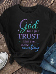 Christian Inspirational God Has A Plan Trust Him Gradient Graphic T-Shirt Women, Faith Religious Short Sleeve Casual Bible Verse Tee
