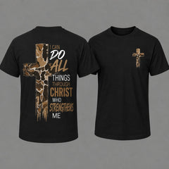 Christian T-Shirt, Camo Cross Design With Philippians 4:13 Verse, Perfect For Faithful Believers And Outdoorsmen
