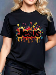 Colorful Drip Graffiti Jesus Christian Faith Women's T-Shirt