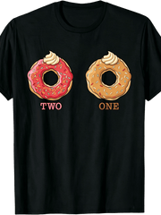 Cream Decorated Strawberry & Caramel Donut One Two Print Casual Food Lover Graphic Tee