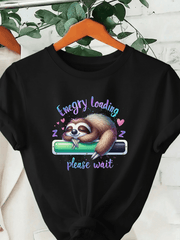 Cute Sleepy Sloth Energy Loading Funny Lazy Mood Women’s Graphic Short Sleeve T-Shirt