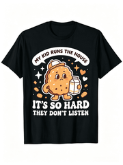 Cute Star Heart Cookie Cartoon Parent Pun Tshirt My Kid Runs The House Unisex Lightweight Crew Neck Cotton Tee For Summer Outdoor Home Commute Wear
