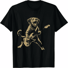 Dog Playing Guitar Rock Star Rock and Roll Men Women T-Shirt