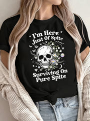 Fashionable Casual Short-Sleeve Pullover Sweatshirt for Teen with a Skull Pattern Print, Round Neck T-Shirt, For Teenager