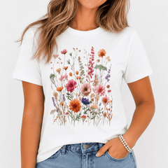 Floral Graphic T-Shirt Women Boho Fairycore Wildflower Summer Tee-100% Cotton