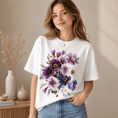 Floral T-Shirt Women Graphic Tee Aesthetic Flower Bouquet Print Top