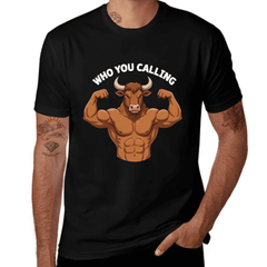 Funny "Who You Calling" Gym Bull Shirt for Men & Women - 220GSM Pure Cotton Retro Unisex T-Shirt, Bold Muscular Bull Graphic Workout Top, All-Season Comfort Fit for Muscle Building, Casual Outfits &