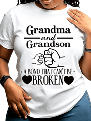 Grandma And Grandson A Bond That Can't Be Broken Fist Bump Heart T-Shirt, Sweet Family Love Grandparent Gift Casual Short Sleeve Top