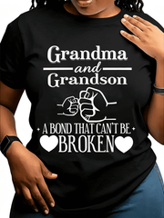 Grandma And Grandson A Bond That Can't Be Broken Fist Bump Heart T-Shirt, Sweet Family Love Grandparent Gift Casual Short Sleeve Top
