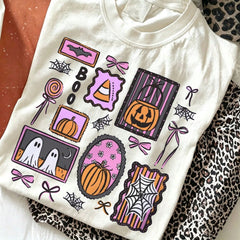 Halloween Graphic Tee Bow Ghost Fall Tops