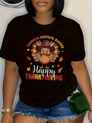 Happy Thanksgiving Shirt Women Thankful Grateful Blessed Turkey T-Shirt