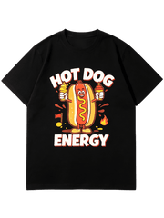 Hot Dog Energy Funny Cartoon Hot Dog With Mustard Ketchup Graphic T-Shirt Food Pun Humor Hotdog Lover Short Sleeve Tee