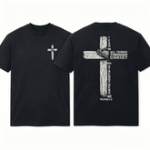 I Can Do All Things Through Christ Philippians 4:13 Wooden Cross Thorns Front Back Print Christian Faith Unisex T-Shirt