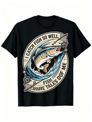 I Catch Fish So Well Fish Share Tales Oof Me Vintage Jumping Bass Fishing Rod Net Wave Graphic Men T-Shirt