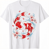 Japanese Koi Fish Sakura T Shirt Women Men Lucky Carp Graphic Tee Gift