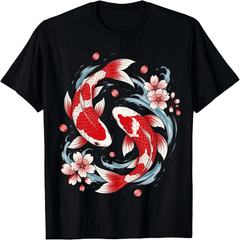 Japanese Koi Fish Sakura T Shirt Women Men Lucky Carp Graphic Tee Gift