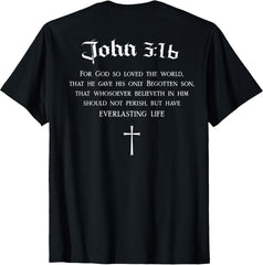 John 3:16 Christian Bible Verse Religious On Back T-Shirt
