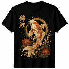 Koi Carp Japanese Calligraphy T-Shirt Samurai Dragon Kanji Art Men Women Tee