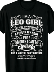 “Leo Girl” Zodiac Graphic T-Shirt – Fire Sign Horoscope Tee for Women, Confident Leo Birthday Statement Top