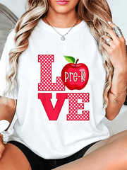 Love Pre-K Cute Preschool Teacher Gift T-Shirt - Casual Short Sleeve Round Neck Top, Teacher Shirts