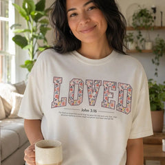 Loved John 3:16 Christian Graphic Tee Women Floral Bible Verse Shirt