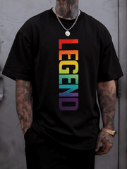 Man' Vertical Letter Graphic Print White T-Shirt Crew Neck Casual Cotton Tee