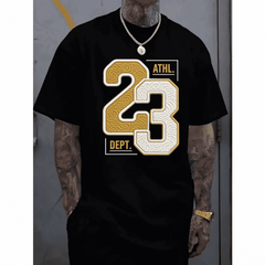 Men'S Casual "23" Pattern T-Shirt - White Short Sleeves, Crew Neck, Summer Fashion T-Shirt, Red and Black Print, Suitable for Casual Wear plus size
