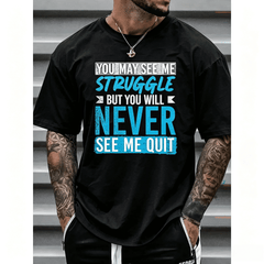 Men'S T-Shirts with 'Never Give Up' Slogan, Spacious, Cozy, Made from with a Round Neckline