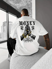 Men'S Y2K Streetwear Graphic Tee Featuring a Money Theme with Dollar Notes And Golden Chains
