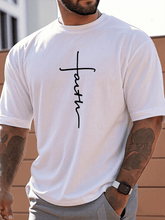 Men T-Shirt Faith Cross Graphic Print Black White Short Sleeve Crew Neck T Shirt