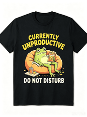 Men Women Currently Unproductive Do Not Disturb Lazy Frog Snack Bean Bag Graphic Crew Neck Short Sleeve T-Shirt Funny Meme Cartoon Casual Soft All Season Daily Lounge Tee