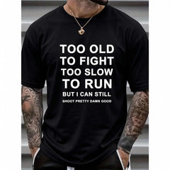 Men's Big & Tall Polyester Crew Neck Short Sleeve Graphic T-Shirt, Random Letter Print Slight Stretch Casual Streetwear For Spring Summer Fall