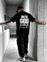 Men's Cotton Graphic Tee, Oversized "With God All Things Are Possible" Letter Print Short Sleeve T-Shirt