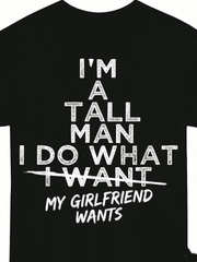 Men's Funny I Do What My Wife Wants Graphic T-Shirt, Black Bold White Text Round Neck Lightweight Short Sleeve Tee, Marriage Humor Husband Gift For Anniversary Birthday Valentine's Day
