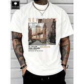 Men's Graphic T-Shirt with Retro Print, Casual Streetwear Regular Fit Short Sleeve