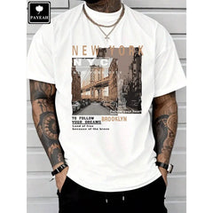 Men's Graphic T-Shirt with Retro Print, Casual Streetwear Regular Fit Short Sleeve