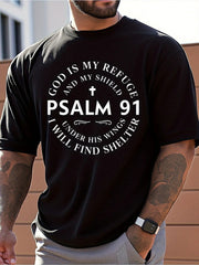 Men's Psalm 91 Inspirational T-Shirt - God is My Refuge & Shield Christian Graph