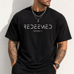 Men's Redeemed Ephesians 1:7 Christian Faith Letter Graphic Short Sleeve T-Shirt