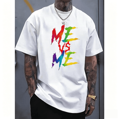 Men's Summer Casual Short Sleeve Round Neck Loose Fit Cotton Top Menswear Geometric Pattern Funny Tshirt