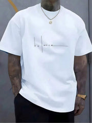 Mens Clothes Minimalist Letter Line Print White TShirt, Unisex Casual Crew Neck Tshirt