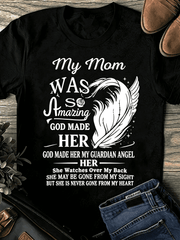“My Amazing Mom Guardian Angel” Memorial T-Shirt – In Memory of Mother Bereavement Tee, Sympathy Gift Short Sleeve Top