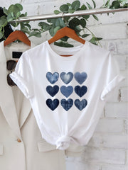 New Women's Round Neck Heart Print Fashion Cool Short Sleeve Summer Casual T-Shirt