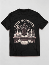 Novelty Vintage Apothecary Table Crystal Skull Bat Cute Witch Cat Graphic Tee