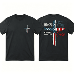 Patriotic Christian Faith T-Shirt – Stand for Flag Kneel for Cross Religious Shirt | American Pride Cross Design Tee for Men