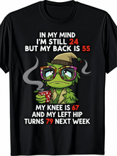 Plus Size Unisex Retro Humor Graphic T-Shirt, Duck In My Mind I'm 24 But Feel 55 Crew Neck Tee, Lightweight Pure Cotton Loose Summer Casual Top