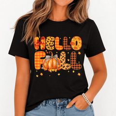 Plus Size Women's Printed T-Shirt - Soft And Breathable Cotton Crew Neck - Autumn Halloween Thanksgiving Casual Wear