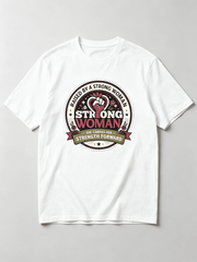 Raised By A Strong Woman She Carries Her Strength Forward Fist Rose Circle Graphic Women T-Shirt